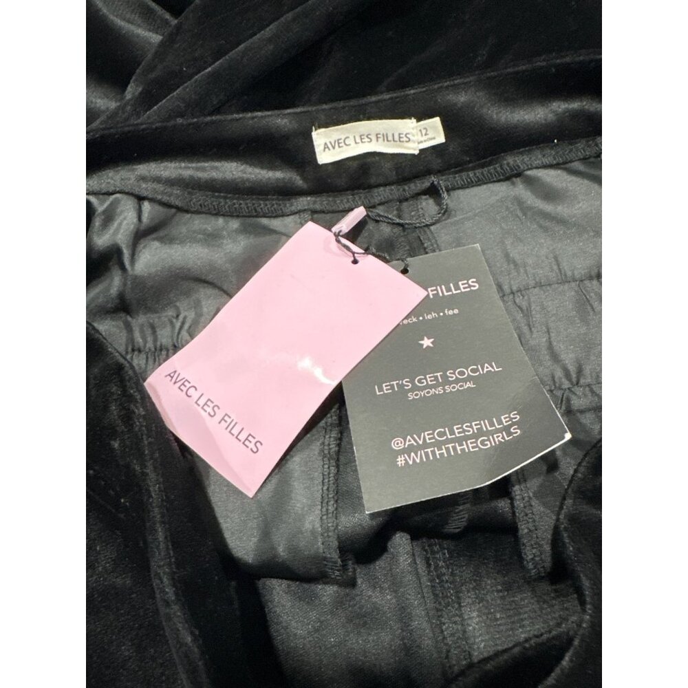 Avec Les Filles Women's Black Velvet Wide Leg Pants Size 12 - Picture 4 of 8